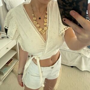 Intermix white eyelet wrap top size XS